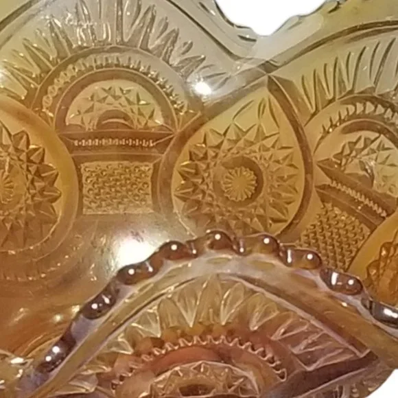 Imperial Marigold Carnival Glass Compote Fruit Centerpiece Ruffled Art Glass - Picture 6 of 8